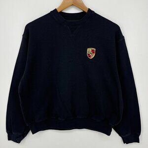 Porsche Sweater Adult Size M Black Vtg 90s Crew Neck Embroidered Logo